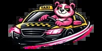 Pink cartoon cat character driving a taxi cab with neon accents